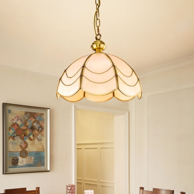 White Glass Scalloped Chandelier Light Fixture Colonialist 3 Lights Dining Room Ceiling Pendant
