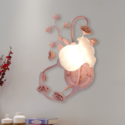 White/Pink 1 Light Wall Lamp Traditionalist Cream Glass Bloom Wall Mount Light for Bedroom, Left/Right