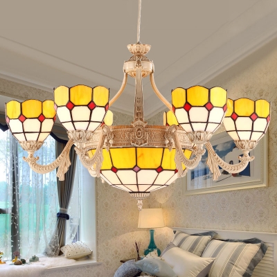 Yellow/Blue Domed Chandelier Lamp Baroque Stylish 9/11 Lights Cut Glass Suspension Lighting Fixture