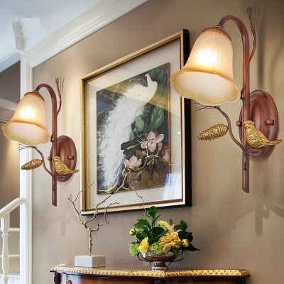1/2-Light Wall Mount Light Traditional Style Bell Amber Glass Sconce Light Fixture in Copper