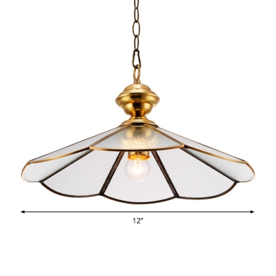 1 Bulb Scalloped Hanging Pendant Light Traditional Gold Seeded Glass Ceiling Suspension Lamp for Restaurant