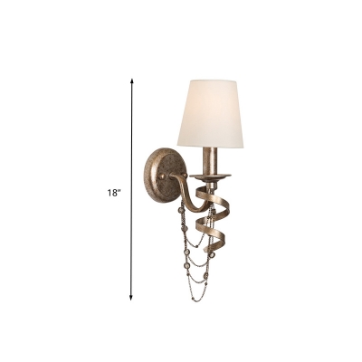 1 Bulb Wall Light Sconce Traditional Living Room Wall Lighting Fixture with Cone Fabric Shade in Nickle