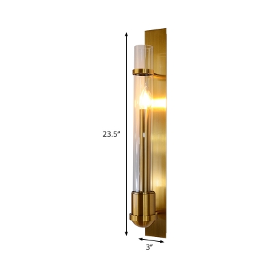 1 Head Living Room Sconce Light Modern Gold Wall Mount Lighting with Tube Clear Glass Shade