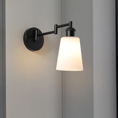 1 Light Living Room Sconce Vintage Style Black Wall Light with Tapered Cream Glass Shade