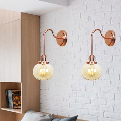 1 Light Wall Mounted Light Industrial Style Orb Clear/Amber Glass Sconce in Copper for Living Room