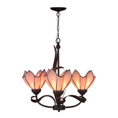 3/5 Lights Chandelier Light Fixture Tiffany-Style Bloom Pink/Purple Glass Suspension Pendant for Dining Room