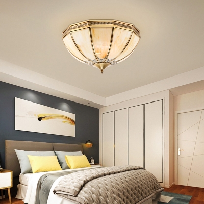 4 Lights Flush Ceiling Light Vintage Inverted Frosted Glass Flush Mount Lighting in Gold for Living Room