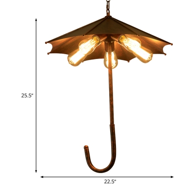 5 Lights Hanging Chandelier Vintage Exposed Bulb Metal Pendant Light Kit in Rust for Dining Room