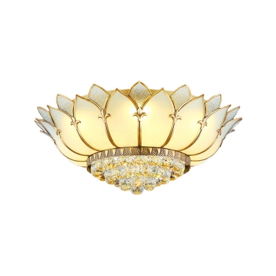 6-Light Scalloped Flush Mount Lamp Traditional Gold Frosted Glass Ceiling Mounted Fixture for Living Room