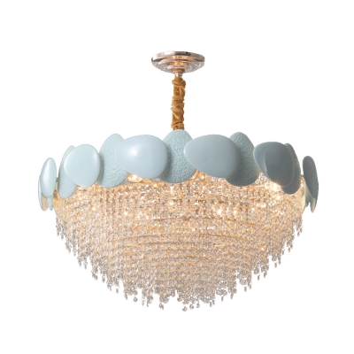 9 Heads Cascade Hanging Chandelier Contemporary Clear Crystal Ceiling Pendant Light