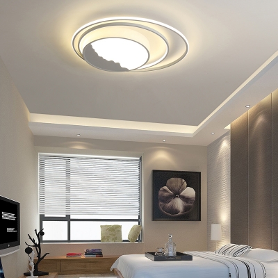 Acrylic Drum Ceiling Lighting Simple Style Gray/White LED Flush Mount Light, 19.5