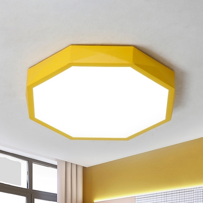 Acrylic Octagon Flush Mount Lighting Macaron Pink/Blue/Yellow LED Ceiling Fixture in Warm/White Light, 16.5