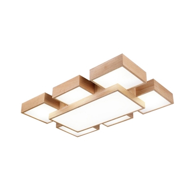 Acrylic Rectangle Flush Mount Light Contemporary LED Wood Close to Ceiling Lamp in Warm/White Light