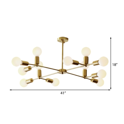 Angle Adjustable Branch Ceiling Chandelier Mid Century Style Satin Brass Hanging Lamp
