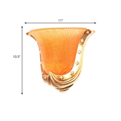 Bell Shade Bedroom Flush Wall Sconce Traditional Style Orange Glass 1 Light Wall Mounted Lighting