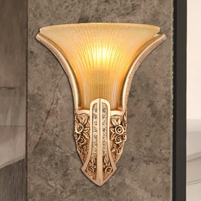 Bell Yellow/Opal Glass Wall Sconce Lighting Vintage Style 1 Light Bedroom Wall Lighting in Silver/Gold/White and Gold