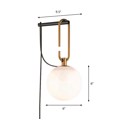 Black and Gold Global Sconce Light Simplicity 1 Bulb Matte White Glass Plug In Wall Mount Lamp