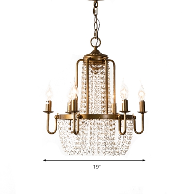 Brass Beaded Chandelier Lighting Rustic Crystal 6/8/10 Lights Living Room Suspension Lamp
