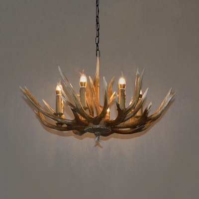 Brown Branch Pendant Chandelier Cottage Resin 6/8/12 Heads Hanging Ceiling Light with Adjustable Metal Chain