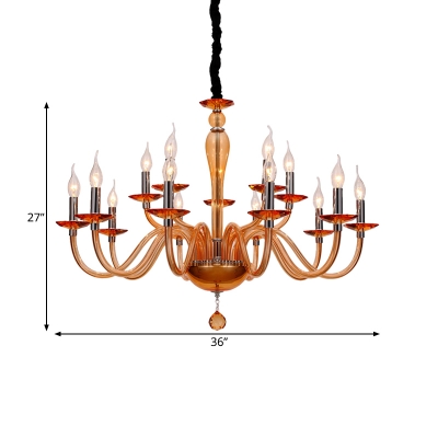 Candle Chandelier Lighting Vintage Style Blue/Orange Glass 6/8/12 Lights Living Room Ceiling Fixture with Curved Arm