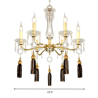 Candle Empire Chandelier Contemporary Crystal 6 Lights Gold Hanging Ceiling Light for Living Room with Tassel Deco
