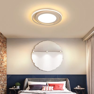 Circle Metal Ceiling Light Minimalist White/Black LED Flush Light Fixture in Remote Control Stepless Dimming/Warm/White Light, 18