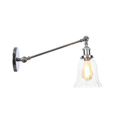 Clear Glass Bell Wall Mount Light Industrial 1 Light Indoor Sconce in Black/Bronze/Brass with Arm, 8