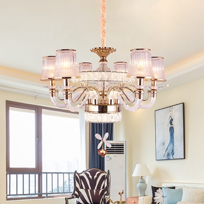 Conical Chandelier Lighting Fixture Contemporary Crystal 6 Lights Living Room Ceiling Lamp in Rose Gold