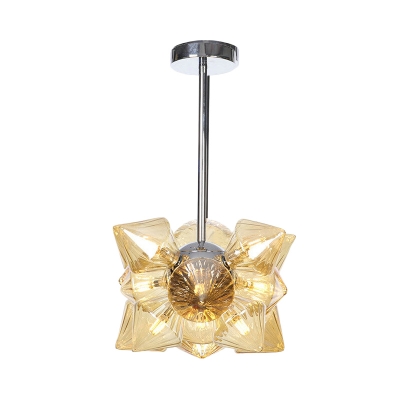 Contemporary Diamond Chandelier Lighting Amber Glass 9/12 Bulbs Hanging Light Fixture in Chrome