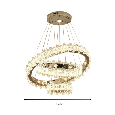 Contemporary Round Ceiling Chandelier Cut Crystal LED Hanging Light Fixture in Nickel