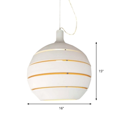 Contemporary Sphere Pendant Lighting Metallic 1 Light Dining Room Suspension Light in White
