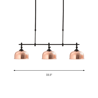 Copper Dome Shade Island Lamp Vintage Stylish 3 Lights Metallic Island Pendant Lighting for Dining Room