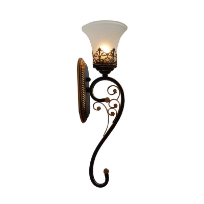 Countryside Curved Arm Sconce Lighting 1 Head Metal Wall Mount Lamp Fixture in Black and Gold