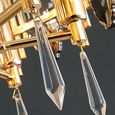 Crystal Block Gold Chandelier Light Fixture Lantern 6 Heads Traditional Pendant Light