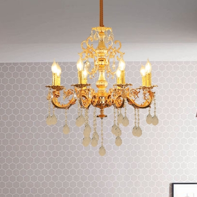 Crystal Candle Chandelier Lighting Fixture Modern 6/8 Lights Gold Suspension Pendant for Bedroom