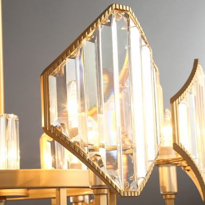 Curved Arm Chandelier Lighting Postmodern Crystal Block 6/8 Heads Gold Hanging Light Fixture