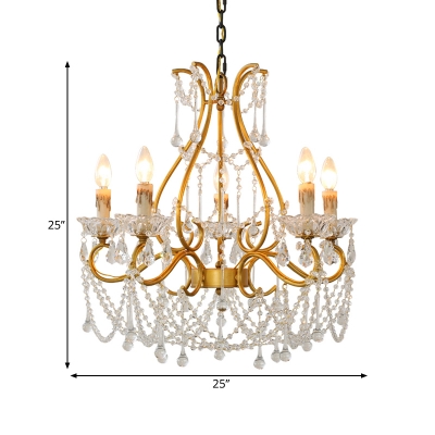 Curved Arm Living Room Chandelier Lamp Crystal Rustic 5 Lights Gold Pendant Ceiling Light