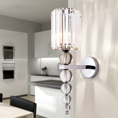 

Cylinder Kitchen Wall Light Sconce Minimalist Beveled Crystal 1 Head Chrome Wall Lighting Fixture, HL583216