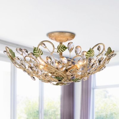 Dome Semi Flush Mount Light Postmodern Teardrop Crystal 6 Heads Gold Ceiling Lighting
