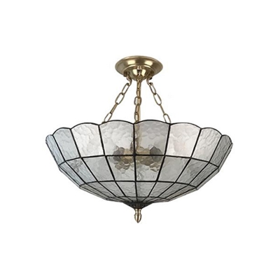 Dome Shade Blue/Clear Glass Hanging Chandelier Tiffany Style 3/4/5 Lights Brass Pendant Lighting