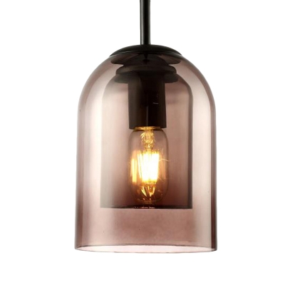 Elongated Dome Hanging Lamp Simple Style Smoke Gray Glass 1 Head Dining Room Pendant Light