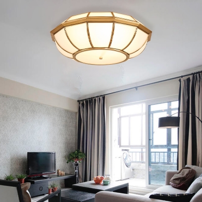 Frosted Glass Brass Ceiling Flush Dome 4 Heads Traditionalism Flush Mount Lamp for Dining Room
