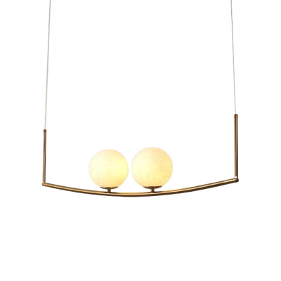 Frosted White Glass Globe Island Lighting Modernism 2 Heads Ceiling Hanging Light in Gold