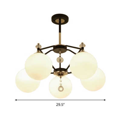 Global Shade Indoor Hanging Chandelier Light Opal Glass 5/8 Lights Modernism Style Pendant Lamp in Black