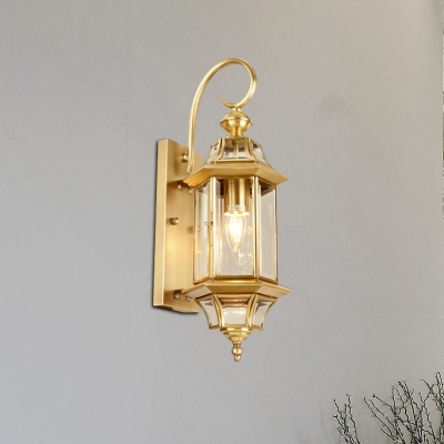 Gold 1 Head Wall Lighting Traditional Metal Birdcage Wall Mounted Light with Clear Glass Shade for Porch