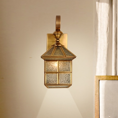 Gold 1-Light Wall Light Sconce Traditional Metal Lantern Wall Mounted Lamp with Curvy Arm