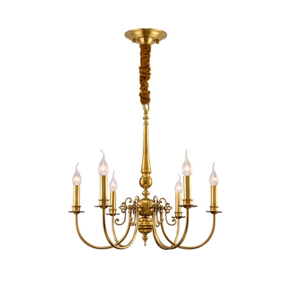 Gold 6 Heads Chandelier Lighting Colonialism Metal Candelabra Pendant Ceiling Light for Living Room