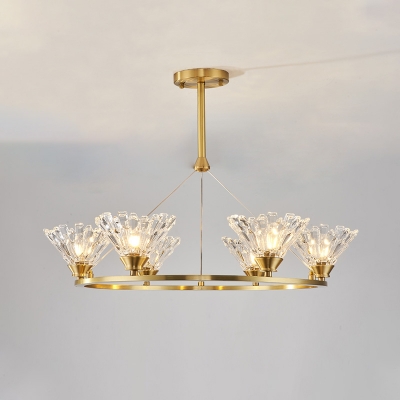 Gold 6 Heads LED Chandelier Lighting Traditionalism Clear Glass Conical Pendant Ceiling Light
