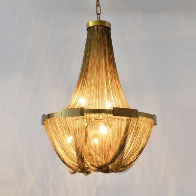 Gold Basket Chandelier Pendant Light Traditional Metal 6 Lights Bedroom Hanging Lamp Kit