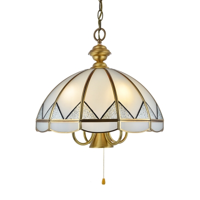 Gold Dome Chandelier Pendant Light Colonial Sandblasted Glass 6 Lights Dining Room Suspension Lamp